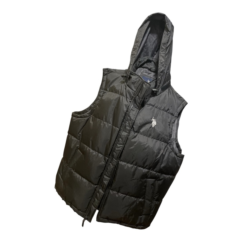 5/$25 U.S. Polo Association M Men’s Oversized Black Packaway Hood Puffer Vest NW